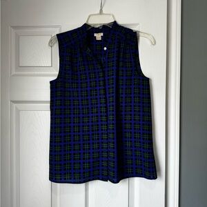 J. Crew Sleeveless Plaid Button-Front Camisole in Navy and Green
